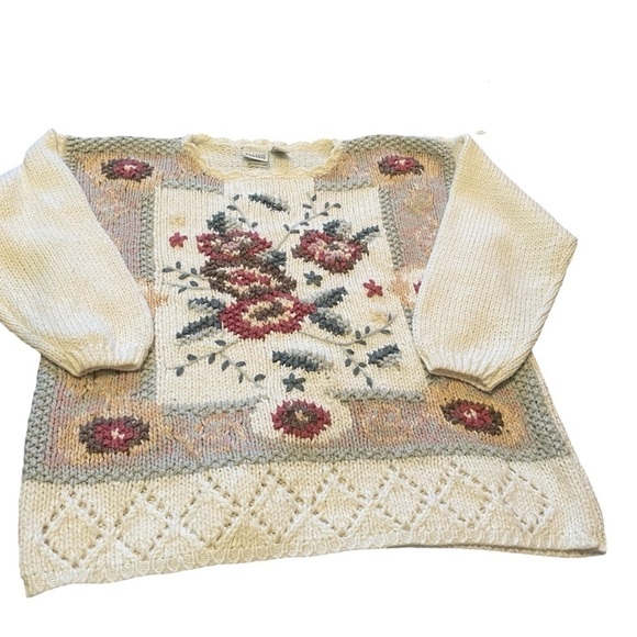 Vintage Knit Chunky Floral Hand Made Classic Elements - Size Large - Picture 2 of 7